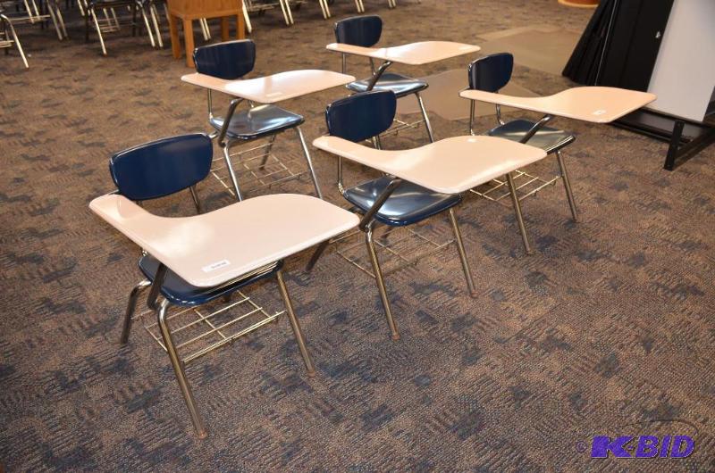 lot 11 image: 5 Virco combo student desk  chair navy blue ...