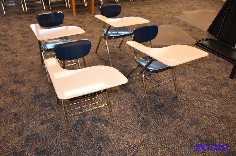lot 12 image: 4 Virco combo student desk  chair navy blue ...