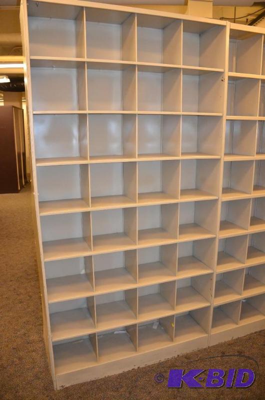 lot 121 image: 2 metal shelving units bolted back to back. T...