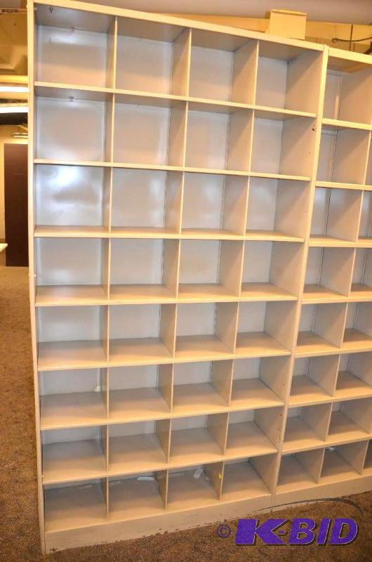 lot 123 image: 2 metal shelving units bolted back to back. T...