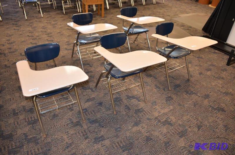 lot 37 image: 5 Virco combo student desk  chair navy blue ...