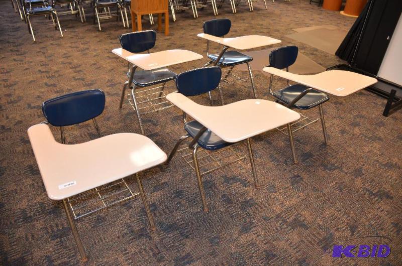 lot 39 image: 5 Virco combo student desk  chair navy blue ...