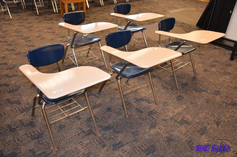 lot 40 image: 5 Virco combo student desk  chair navy blue ...