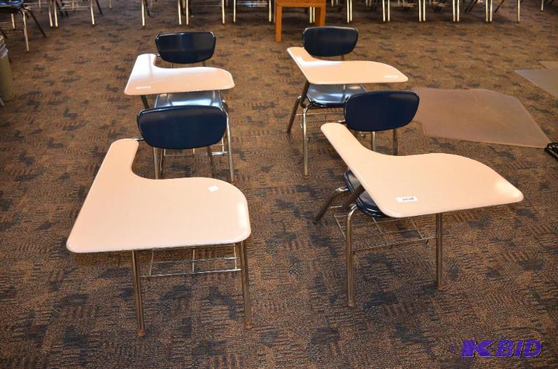 lot 40A image: 4 Virco combo student desk  chair navy blue ...