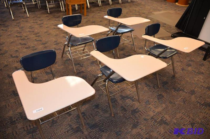 lot 41 image: 5 Virco combo student desk  chair navy blue ...