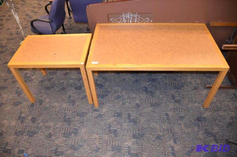 lot 44 image: 2 oak wood tables - 36x60" & 24x36&q...