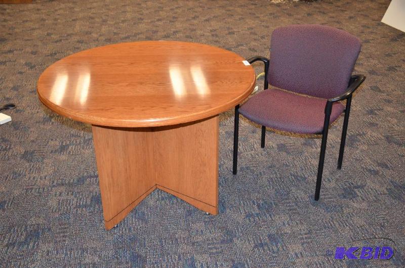 lot 48 image: Round wood table 42" diameter, chair is ...