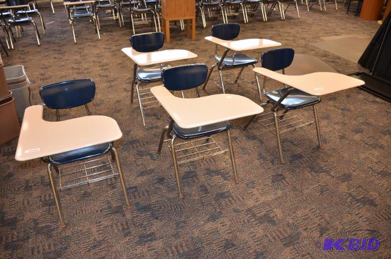 lot 8 image: 5 Virco combo student desk  chair navy blue ...