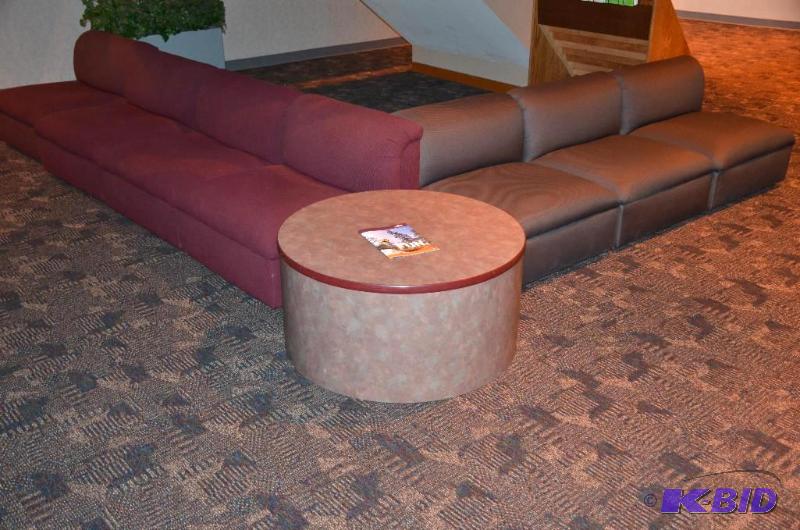 lot 83 image: Round magazine table 36" diameter, couch...