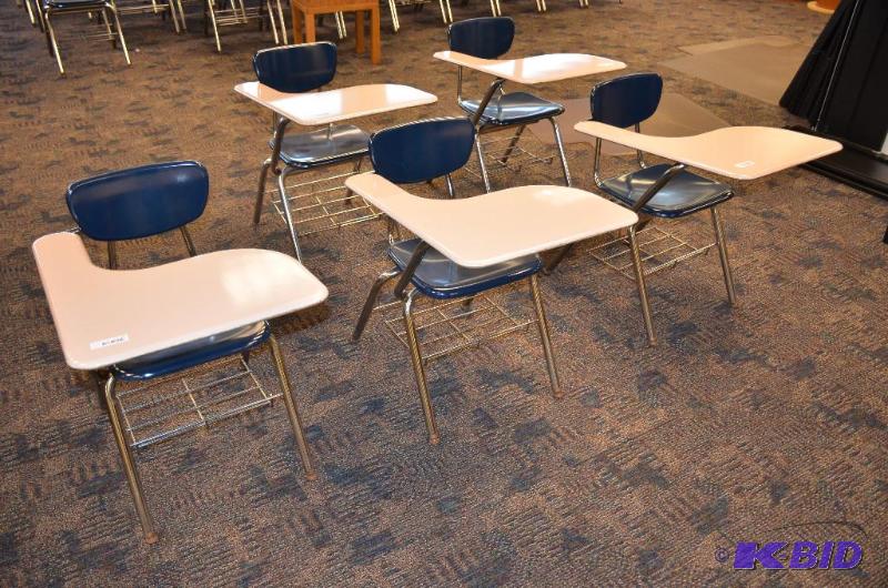lot 9 image: 5 Virco combo student desk  chair navy blue ...