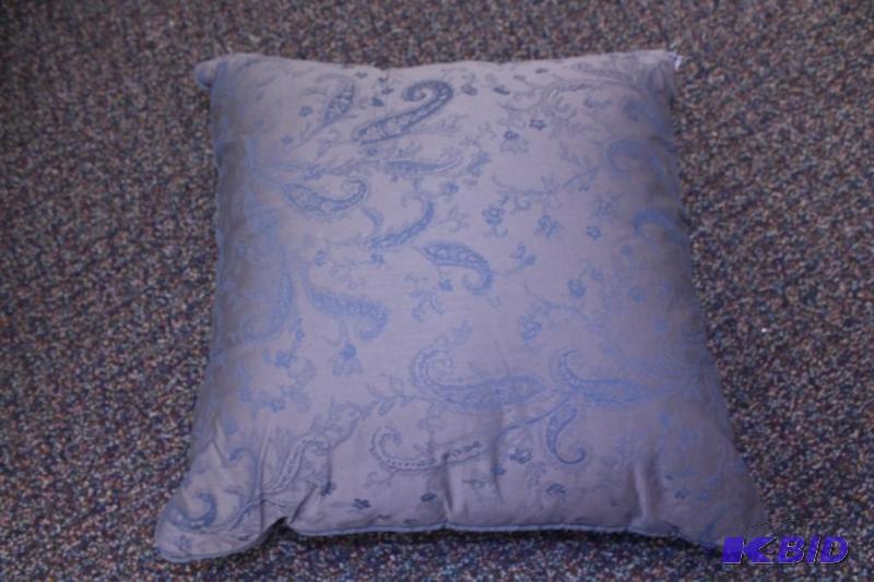 Taupe Pillow With Paisley Pattern in Blue