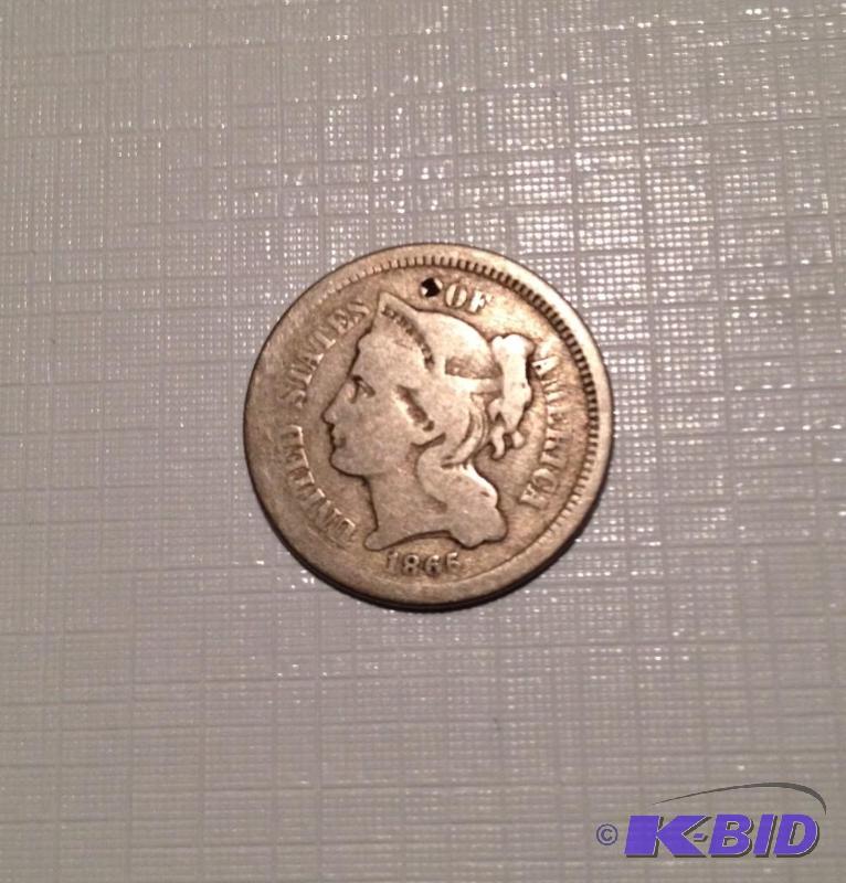 1865 Three Cent Nickel US Civil War Type coin
