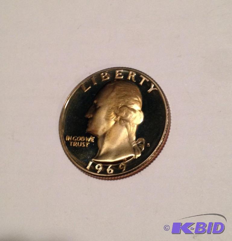 1969-S Washington Quarter in Ultra Cameo Proof  Golden Toning Spectacular Very tough Coin