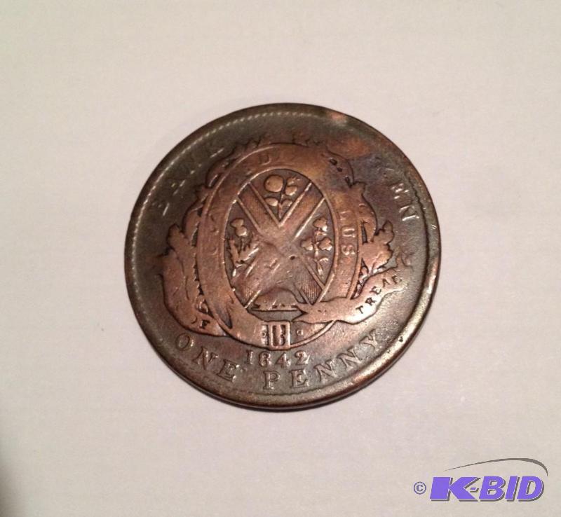 1842 Large Size Canada Penny Bank Token