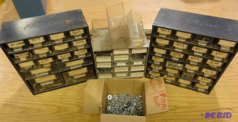 lot 107 image: Cabinets with assorted Machine Bolts, Screws,...
