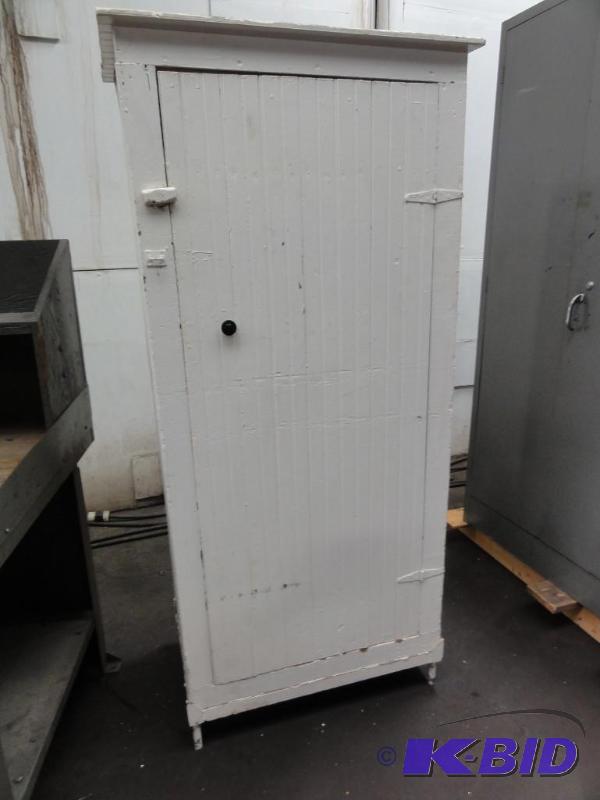 lot 291 image: Wood Slat 3-shelf Cabinet, 30" x 18"...