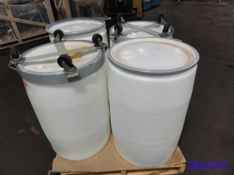 lot 305 image: (4) Uline 55 Gallon Open Top Barrels With Lid...