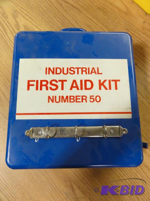 lot 318 image: Partial Industrial First Aid Kit In Metal Han...