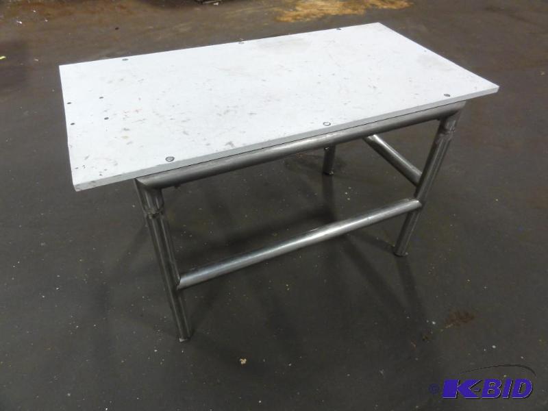 lot 327 image: Stainless Steel Bench with Wood Surface Overa...