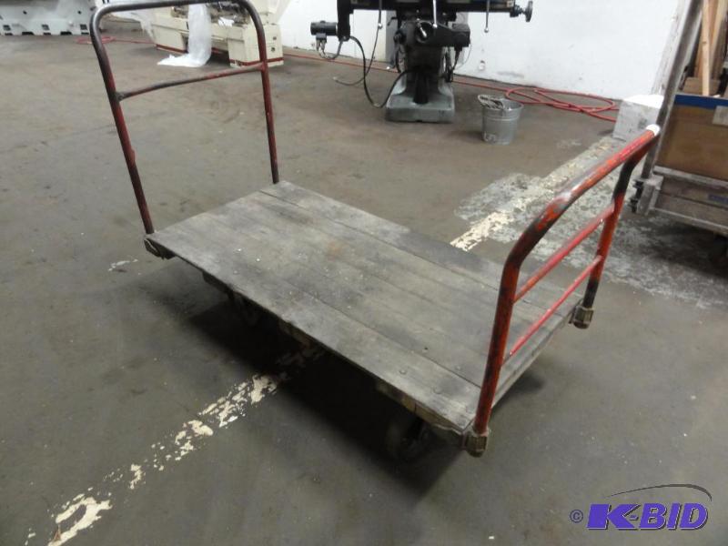 lot 97 image: Industrial Cart with Wood Base and Handles, 3...