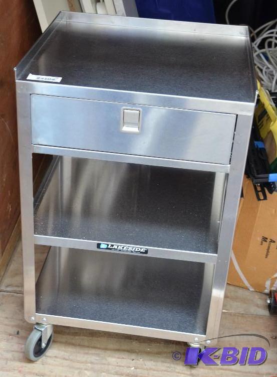 lot 68 image: Lakeside metal cart on wheels with drawer 16x...
