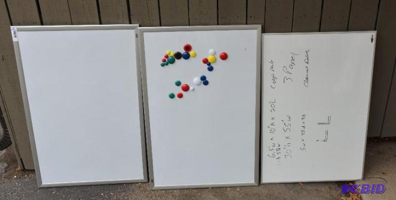 lot 83 image: 3 metal magnetic white boards approx 36x24...