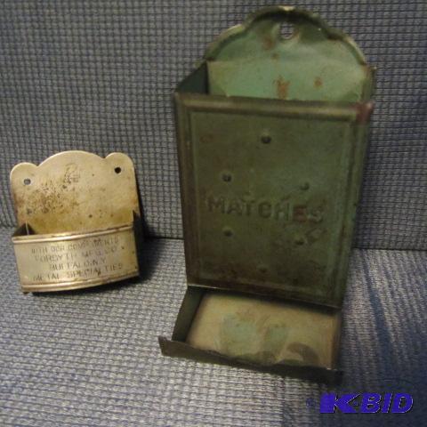 lot 123 image: Tin Matchbox & Stick Holder