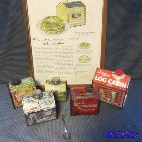 lot 144 image: Log Cabin Syrup Tin, Spoon, Ad