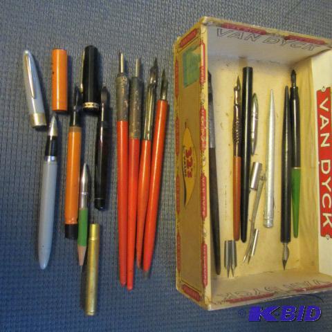lot 185 image: Vintage Ink Pens, Cigar Box