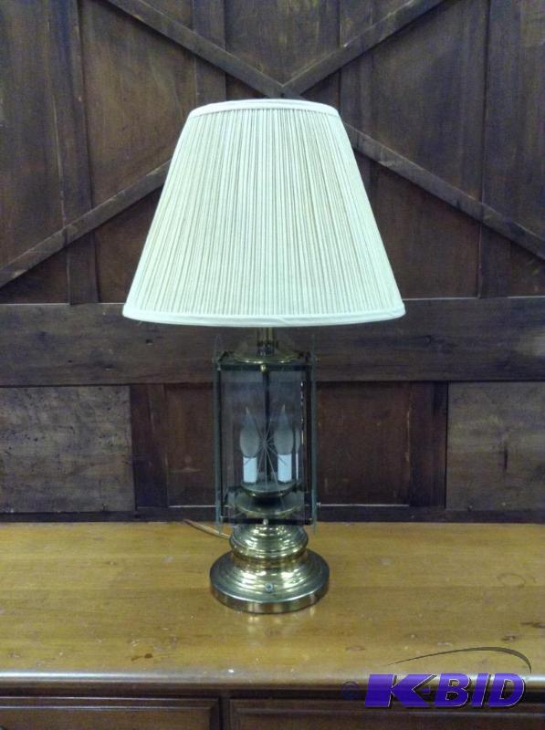 Vintage Glass & Brass Table Lamp