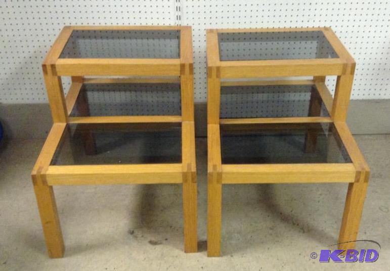Wood & Smoke Glass End Tables
