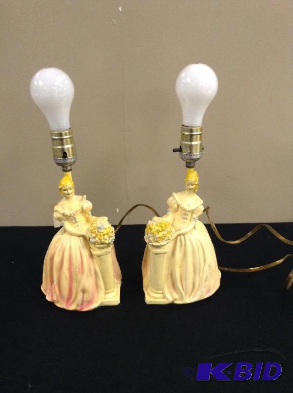 Two Vintage Victorian Lady Sunday Lamps