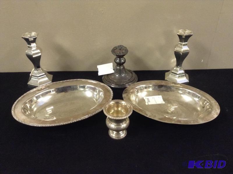 Silverplate Candle Holder, Serving Dishes & Vase