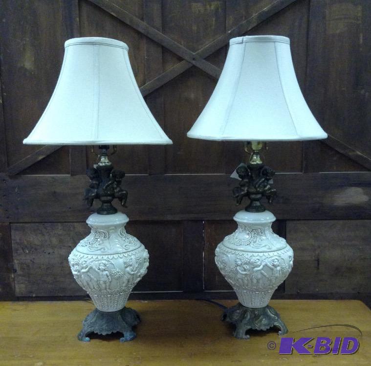 Pair Cherub Table Lamps