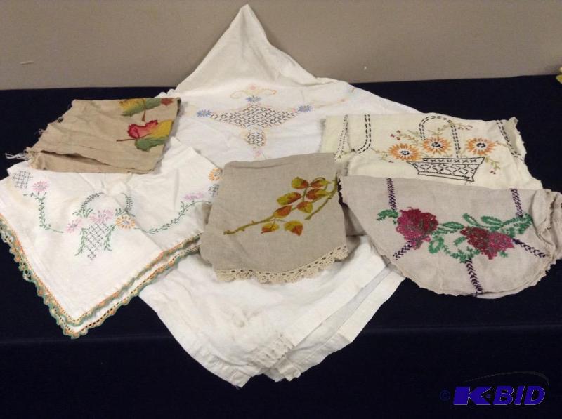 lot 100 image: Embroidered Tablecloth and Runner