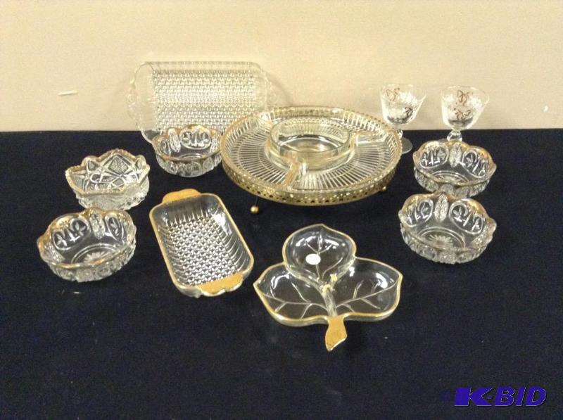 lot 103 image: Selection Clear Pressed Glass w Gold Trim