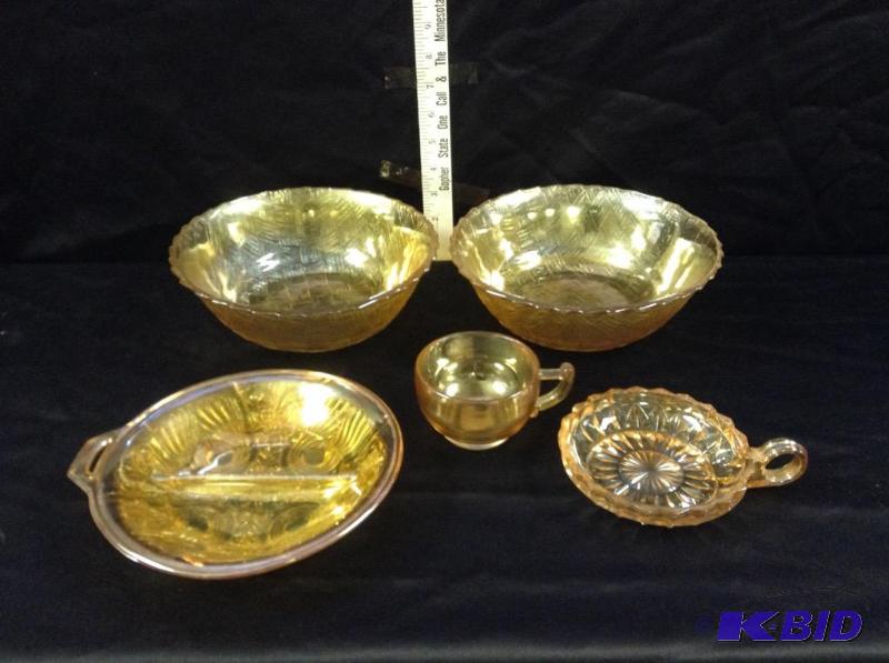 lot 28 image: Variety of Orange IridescentCarnival Serving Pieces