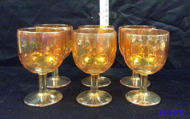 lot 30 image: Set of Six Marigold Carnival Glass Goblets