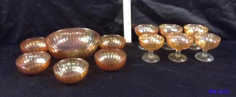 lot 36 image: Marigold Carnival Glass Party Pieces