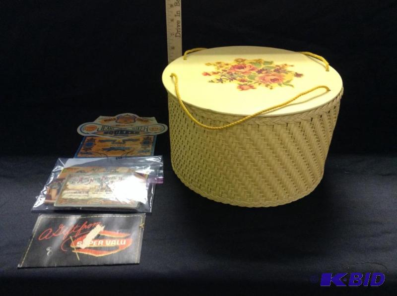 lot 4 image: Old Sewing Basket and Needle Cards