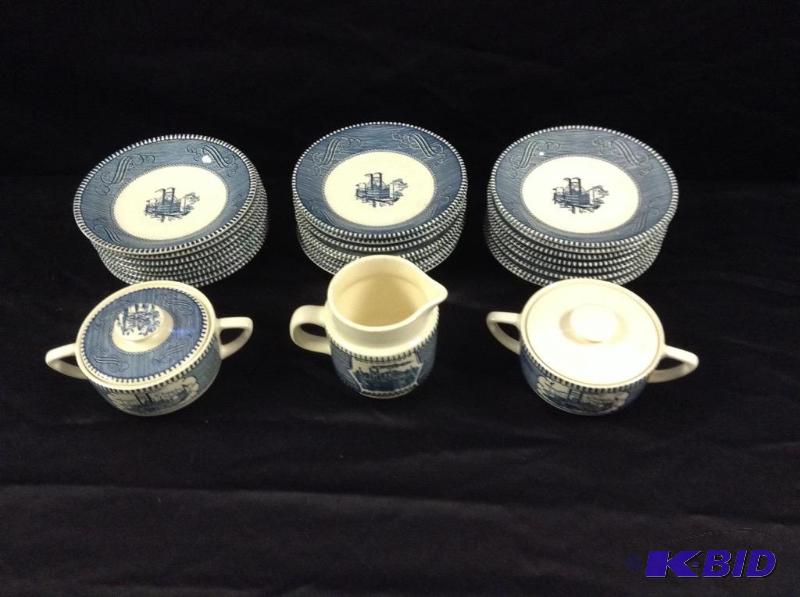 lot 40 image: Blue and White Dinnerware - Steamboat Pattern