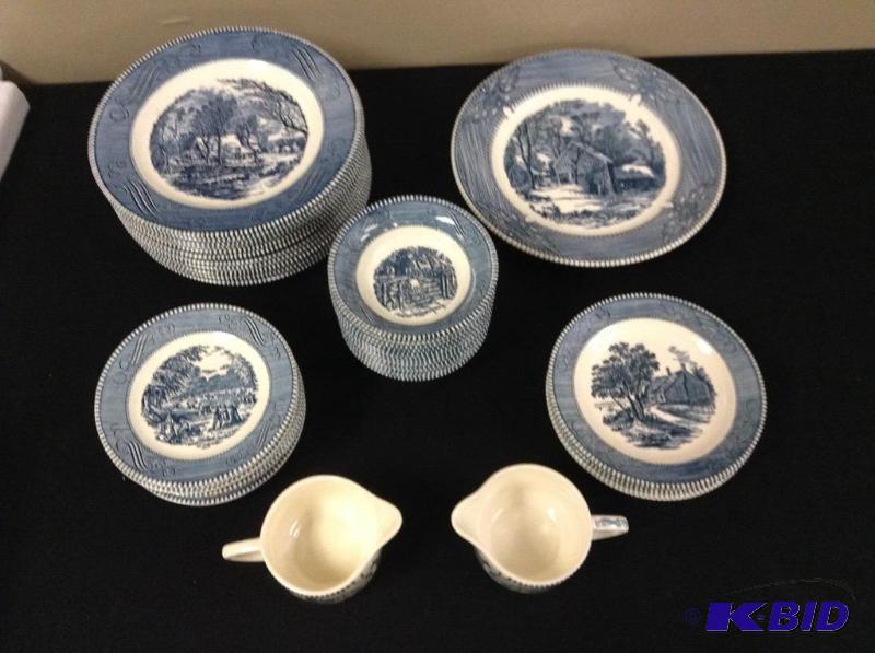 lot 46 image: Blue and White Currier & Ives Dinnerware by Royal