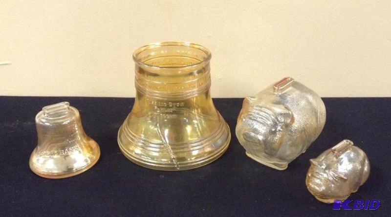 lot 54 image: Marigold Carnival Glass Bells & Pigs