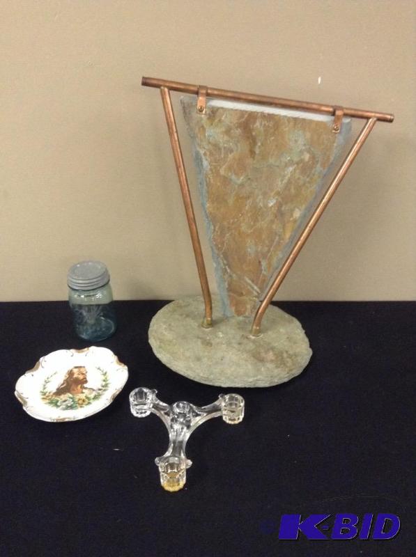 lot 63 image: Fountain, Plate, Candle Holder & Ball Jar