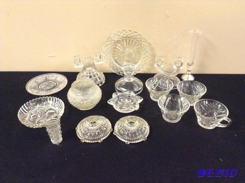 lot 69 image: Assortment Vintage Clear Pressed Glass