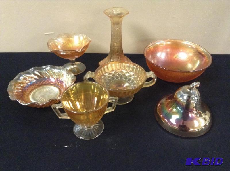 lot 93 image: Marigold Carnival Glass Dishes