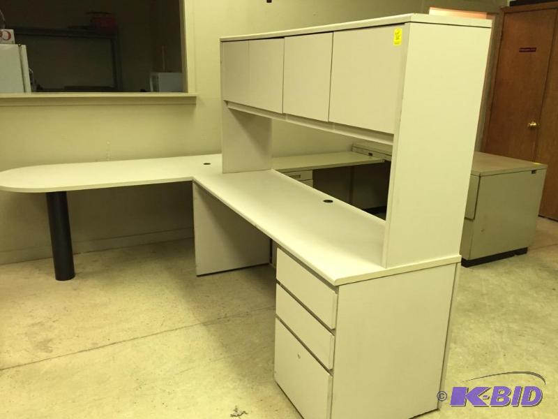 Laminate Desk with Upper Storage Unit and Bullet Table