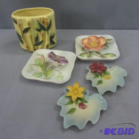 lot 105 image: Royal Copley Bamboo Vase, Flowers