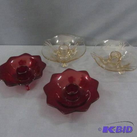 lot 124 image: Depression Glass Candle Holders