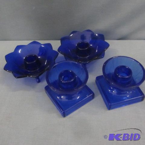 lot 125 image: Cobalt Candle Holders